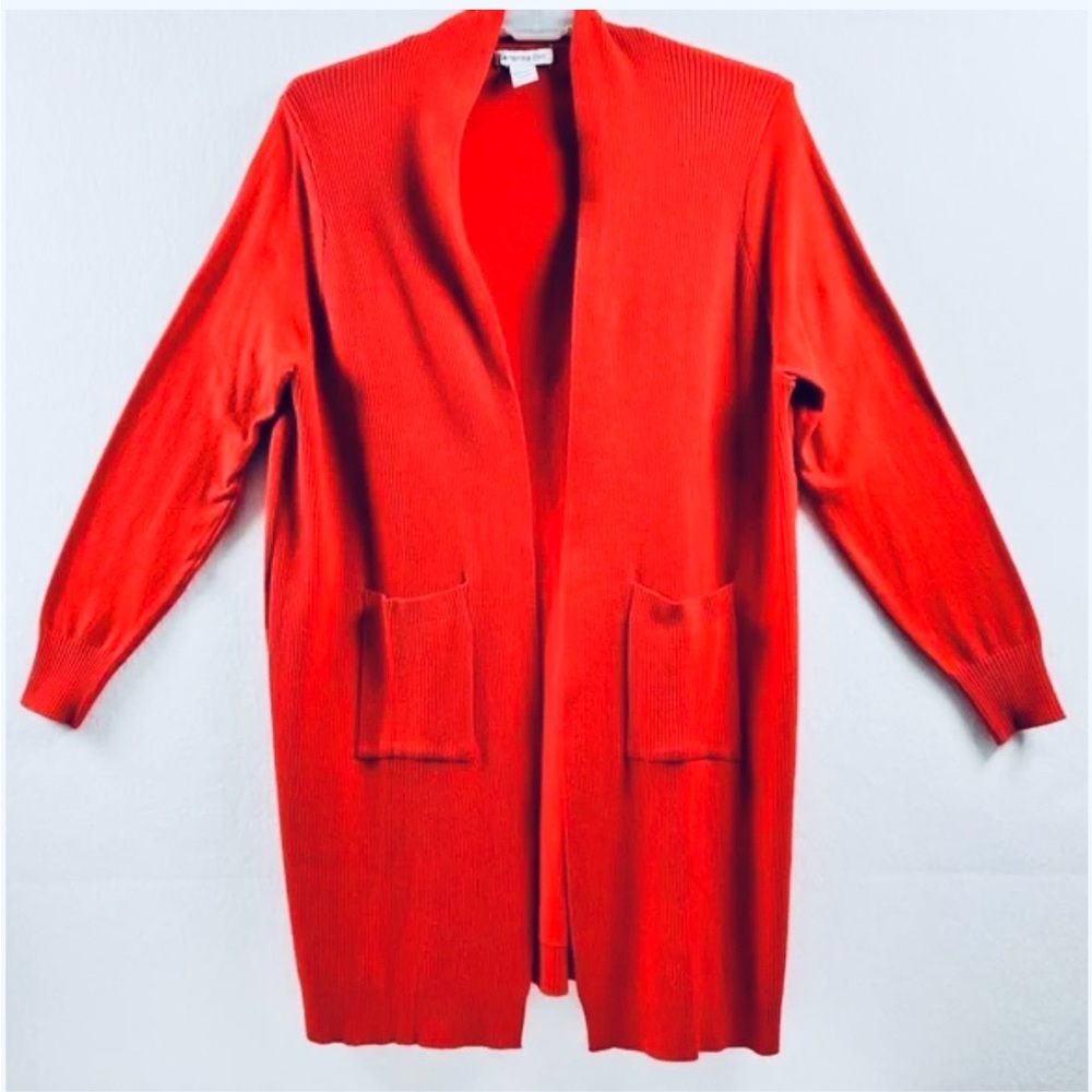Red Open Front Cardigan
